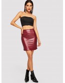 Zipper Up PU Skirt