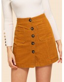 Button Front Corduroy Skirt