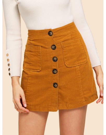 Button Front Corduroy Skirt