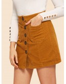 Button Front Corduroy Skirt