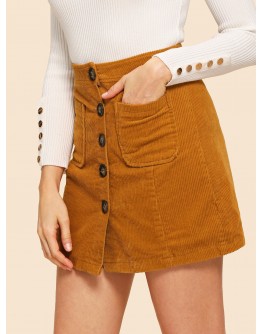 Button Front Corduroy Skirt