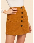 Button Front Corduroy Skirt