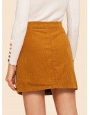 Button Front Corduroy Skirt