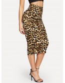 High Waist Leopard Bodycon Skirt