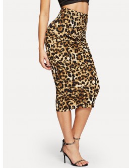 High Waist Leopard Bodycon Skirt