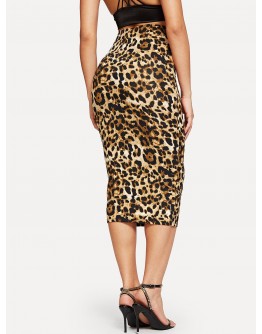 High Waist Leopard Bodycon Skirt