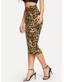 High Waist Leopard Bodycon Skirt