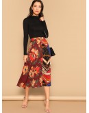 Scarf &amp; Flower Print Skirt