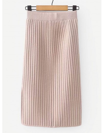 Slit Hem Rib Knit Trim Skirt