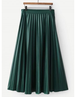 Pleated Solid PU Skirt