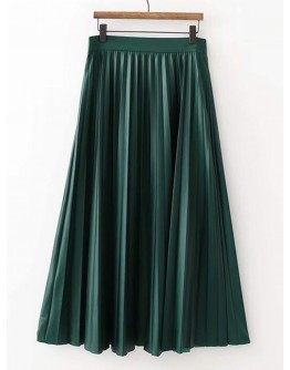 Pleated Solid PU Skirt