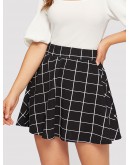 Elastic Waist Grid Textured Skirt