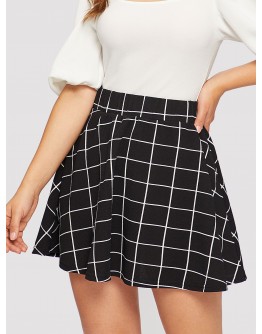 Elastic Waist Grid Textured Skirt