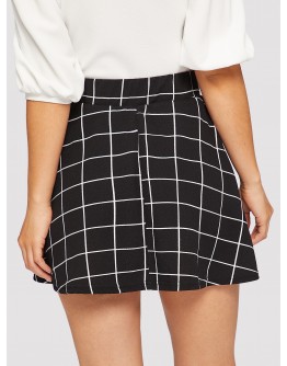 Elastic Waist Grid Textured Skirt