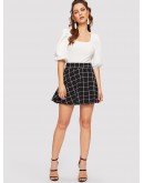 Elastic Waist Grid Textured Skirt