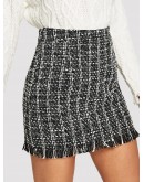 Fringe Detail Tweed Bodycon Skirt