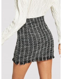 Fringe Detail Tweed Bodycon Skirt