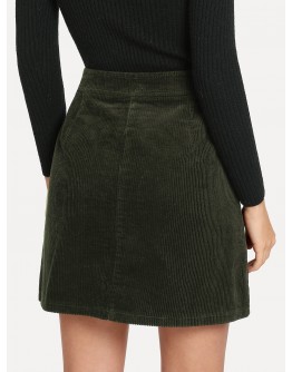 Corduroy Pocket Detail Single Breasted Skirt