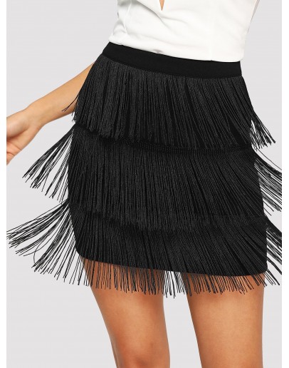 Layered Fringe Bodycon Skirt