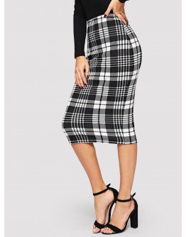 Form Fitted Glen Plaid Pencil Skirt