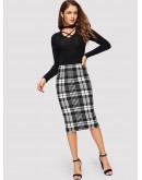 Form Fitted Glen Plaid Pencil Skirt