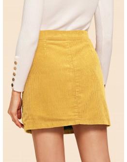 Button Through Corduroy Skirt