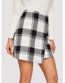 Asymmetrical Hem Plaid Skirt