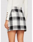 Asymmetrical Hem Plaid Skirt