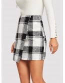 Asymmetrical Hem Plaid Skirt