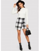 Asymmetrical Hem Plaid Skirt