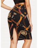 Chain Print Bodycon Skirt