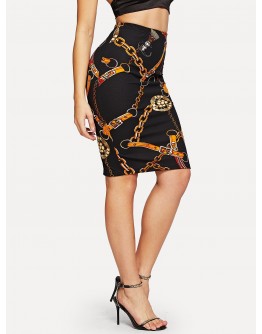 Chain Print Bodycon Skirt