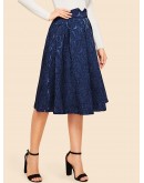 Notched Waist Box Pleated Floral Jacquard Skirt