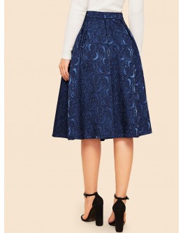 Notched Waist Box Pleated Floral Jacquard Skirt