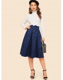 Notched Waist Box Pleated Floral Jacquard Skirt