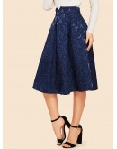 Notched Waist Box Pleated Floral Jacquard Skirt