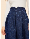 Notched Waist Box Pleated Floral Jacquard Skirt