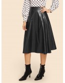 Zip Detail Flare 70s PU Skirt