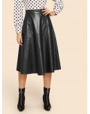 Zip Detail Flare 70s PU Skirt