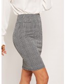 Wide Waistband Plaid Bodycon Skirt