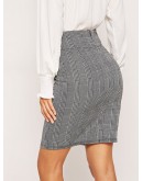 Wide Waistband Plaid Bodycon Skirt