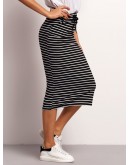 Drawstring Waist Striped Skirt