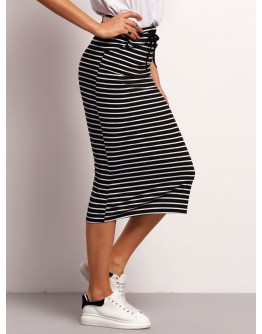 Drawstring Waist Striped Skirt