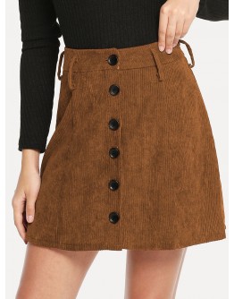 Single Breasted Corduroy Skirt