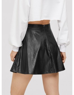 Tie Waist PU Flare Skirt