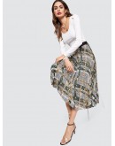 Wide Waistband Mixed Print Skirt