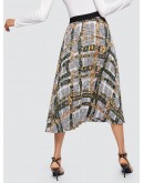 Wide Waistband Mixed Print Skirt