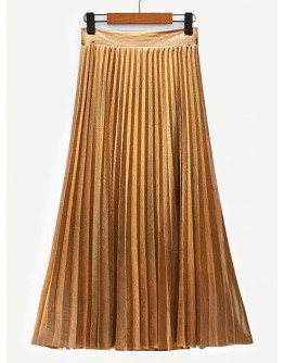 Pleated Velvet Midi Skirt