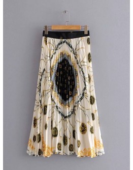 Paisley Print Pleated Skirt