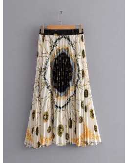 Paisley Print Pleated Skirt